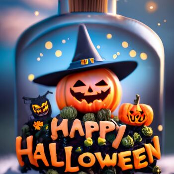 Arte digital titulada "Happy Halloween, cu…" por Emaga Travels By Emaga Art, Obra de arte original, Imagen generada por IA