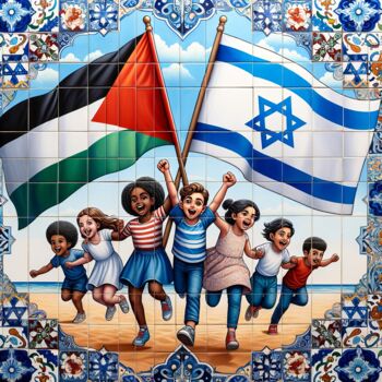 Arte digitale intitolato "Israeli and Palesti…" da Emaga Travels By Emaga Art, Opera d'arte originale, Immagine generata dal…