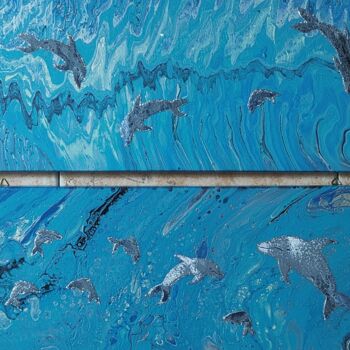Pittura intitolato "Delfini tra le Onde" da Emanuela Lo Presti, Opera d'arte originale, Acrilico