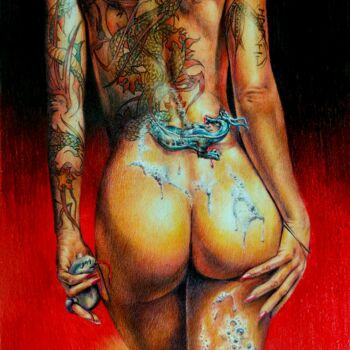 Schilderij getiteld "Living Tattoo" door Emanuele Malassisi, Origineel Kunstwerk, Olie