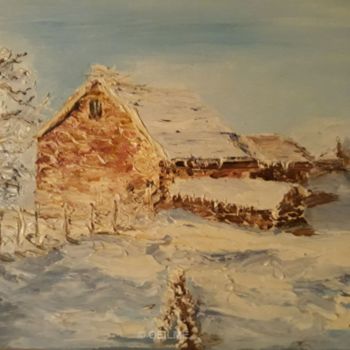 Peinture intitulée "chalet dans la neig…" par Oeilme, Œuvre d'art originale