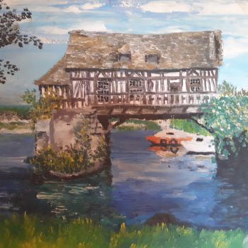 Peinture intitulée "vieux moulin vernon" par Oeilme, Œuvre d'art originale, Huile