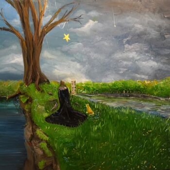 Painting titled "is this hope" by Ember Fricks, Original Artwork, Oil Mounted on Other rigid panel