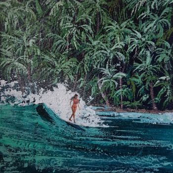 Ζωγραφική με τίτλο "Jungle surfing" από Emily Bouvet, Αυθεντικά έργα τέχνης, Ακρυλικό