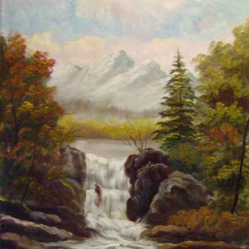 Painting titled "Chute d'eau aux roc…" by E. Angie Boucard, Original Artwork, Oil