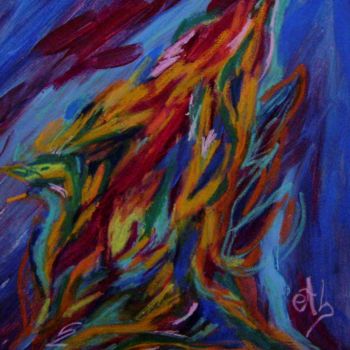 Painting titled "L'Éveil d'un Phoenix" by E. Angie Boucard, Original Artwork
