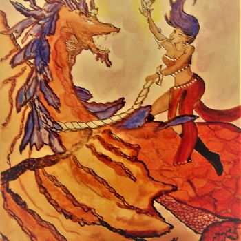 Desenho intitulada "Dragon Sataurus et…" por E. Angie Boucard, Obras de arte originais, Tinta