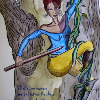 Desenho intitulada "Daryanne la guerriè…" por E. Angie Boucard, Obras de arte originais, Tinta