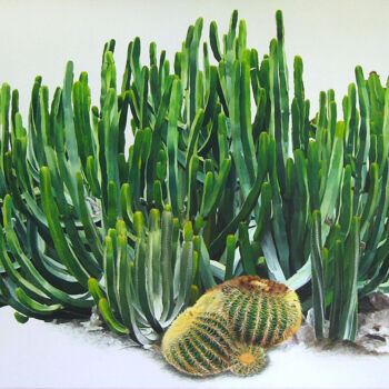 Painting titled "Le Cactus" by Émeline Garet, Original Artwork, Acrylic Mounted on Wood Stretcher frame