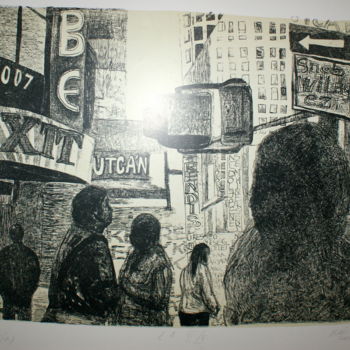 Printmaking titled "On the street" by Emese Bács, Original Artwork, Lithography