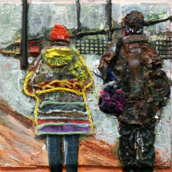 Painting titled "In couple" by Emese Bács, Original Artwork, Oil Mounted on Wood Stretcher frame