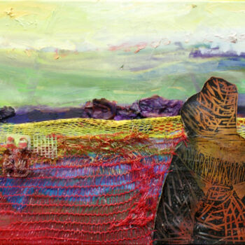 Painting titled "In a Surreal landsc…" by Emese Bács, Original Artwork, Oil Mounted on Wood Stretcher frame