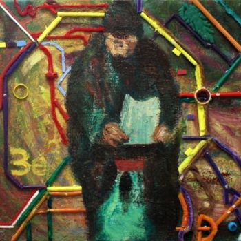 Painting titled "The waiter in metro" by Emese Bács, Original Artwork