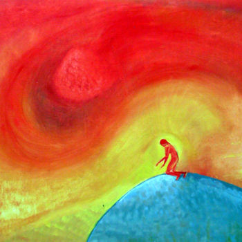 Painting titled "Red vortex, guy alo…" by Emilia Amaro, Original Artwork, Oil