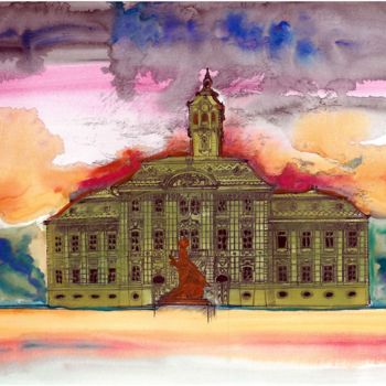 Malerei mit dem Titel "Major house, Szeged" von Emilia Amaro, Original-Kunstwerk, Aquarell
