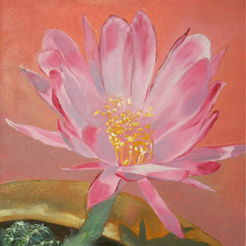 Pintura intitulada "Cactus flower in pi…" por Emilia Amaro, Obras de arte originais, Óleo