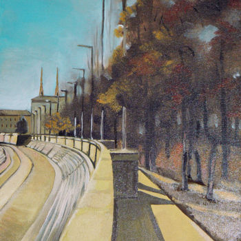 Painting titled "Szeged embankment" by Emilia Amaro, Original Artwork, Oil