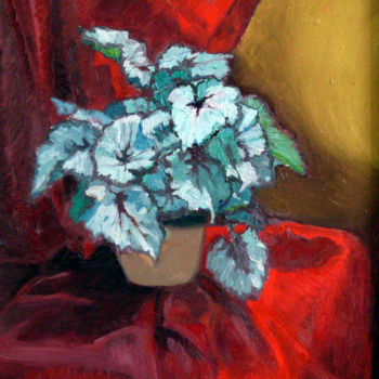 Malarstwo zatytułowany „Begonia in a brown…” autorstwa Emilia Amaro, Oryginalna praca, Olej