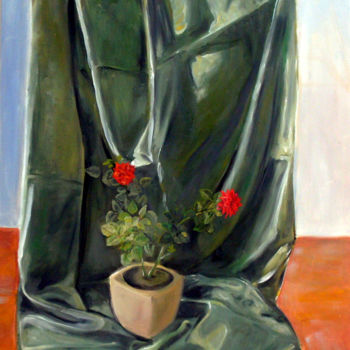 Schilderij getiteld "Small red roses in…" door Emilia Amaro, Origineel Kunstwerk, Olie