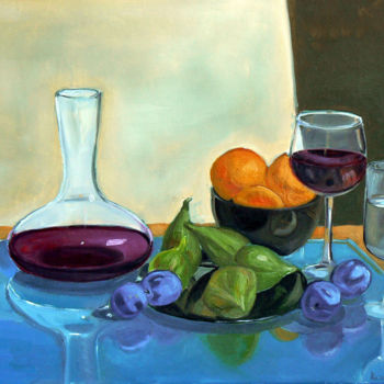 Peinture intitulée "Orange & figs & plu…" par Emilia Amaro, Œuvre d'art originale, Huile