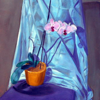 Painting titled "Orchid on chair wit…" by Emilia Amaro, Original Artwork, Oil