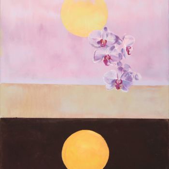 Malerei mit dem Titel "Orchid in sunset" von Emilia Amaro, Original-Kunstwerk, Öl