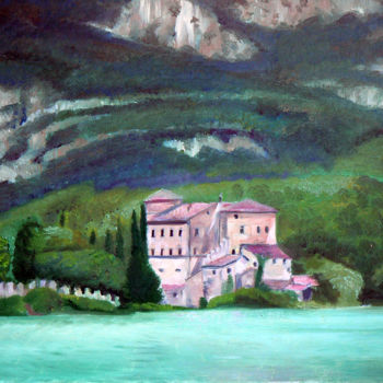 Painting titled "Castle Toblino" by Emilia Amaro, Original Artwork, Oil