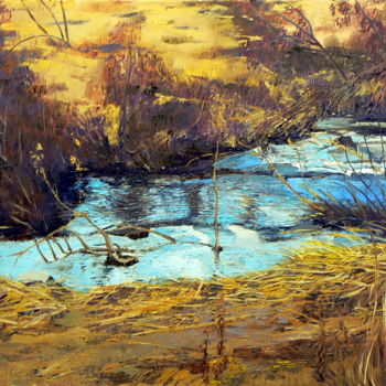 Malerei mit dem Titel "Brooklet in January" von Emilia Amaro, Original-Kunstwerk, Öl