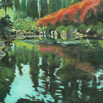 Painting titled "Japanese garden of…" by Emilia Amaro, Original Artwork, Oil