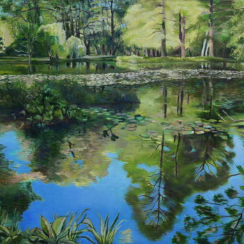 Pittura intitolato "Peacefully lake" da Emilia Amaro, Opera d'arte originale, Olio
