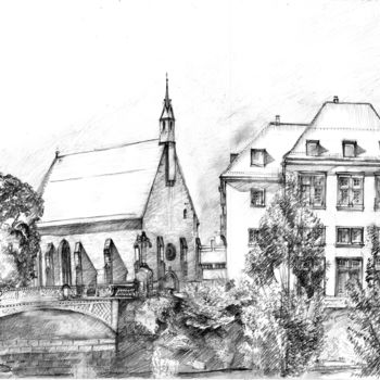 Drawing titled "Meran Ponte Postal" by Emilia Amaro, Original Artwork, Graphite