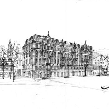 Tekening getiteld "Meran Esplanade" door Emilia Amaro, Origineel Kunstwerk, Potlood