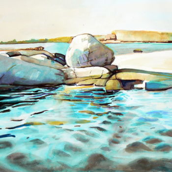 Painting titled "Stone on the beach" by Emilia Amaro, Original Artwork, Watercolor