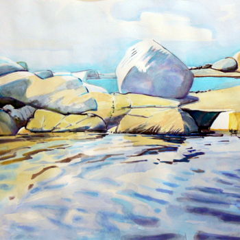 Painting titled "On the sandy shore" by Emilia Amaro, Original Artwork, Watercolor
