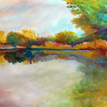 「Pond in colors」というタイトルの絵画 Emilia Amaroによって, オリジナルのアートワーク, 水彩画
