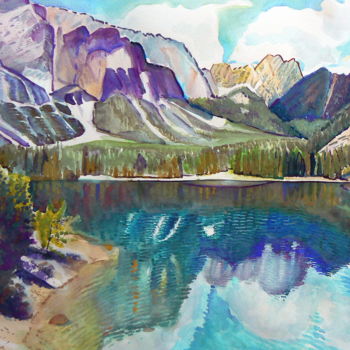 Schilderij getiteld "Lago di Braies" door Emilia Amaro, Origineel Kunstwerk, Aquarel