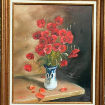 Peinture intitulée "Coquelicots au vase…" par Esquenet-Michel-Emic, Œuvre d'art originale