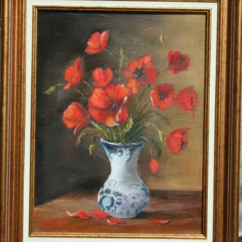 Pintura intitulada "Coquelicots vase bl…" por Esquenet-Michel-Emic, Obras de arte originais