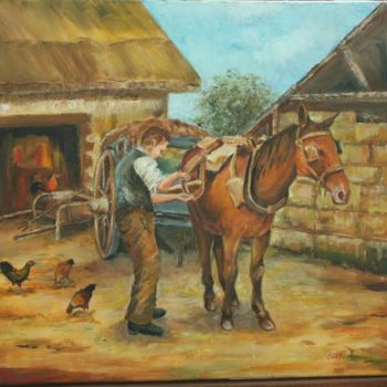 Painting titled "Attelage à la mule" by Esquenet-Michel-Emic, Original Artwork