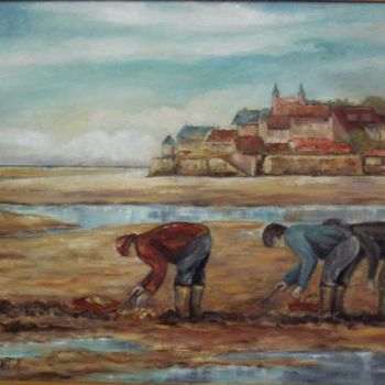 Painting titled "Pêcheurs à pieds" by Esquenet-Michel-Emic, Original Artwork