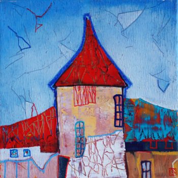 Painting titled "Old city Original…" by Emil Hasenrick, Original Artwork, Acrylic Mounted on Other rigid panel