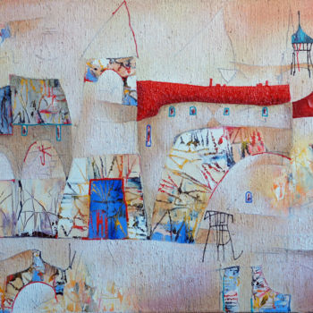 Painting titled "Old city Original…" by Emil Hasenrick, Original Artwork, Acrylic Mounted on Other rigid panel