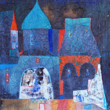 Painting titled "Old city Original…" by Emil Hasenrick, Original Artwork, Acrylic Mounted on Other rigid panel