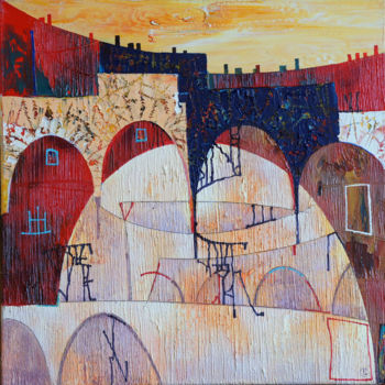 Painting titled "Old city Original…" by Emil Hasenrick, Original Artwork, Acrylic Mounted on Other rigid panel