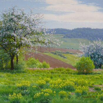 Painting titled "May landscape" by Emil Mlynarcik, Original Artwork, Oil