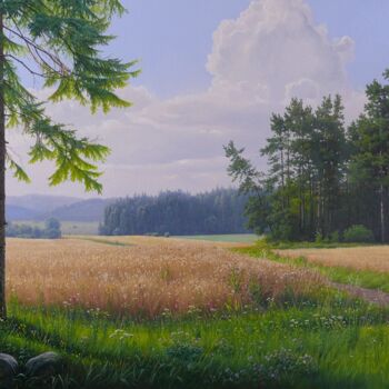 Painting titled "Ripening mountain f…" by Emil Mlynarcik, Original Artwork, Oil Mounted on Wood Stretcher frame