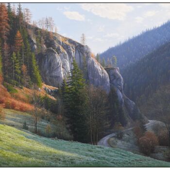 Peinture intitulée "Frosty mountain mor…" par Emil Mlynarcik, Œuvre d'art originale, Huile Monté sur Châssis en bois