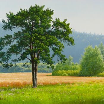 Malerei mit dem Titel "Lonely pine tree" von Emil Mlynarcik, Original-Kunstwerk, Öl Auf Keilrahmen aus Holz montiert