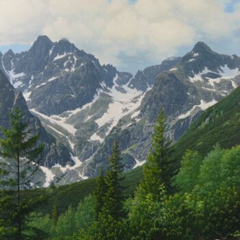 Painting titled "Spring in the mount…" by Emil Mlynarcik, Original Artwork, Oil Mounted on Wood Stretcher frame