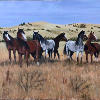 Painting titled "Mustangs" by Emile Dubois, Original Artwork, Acrylic Mounted on artwork_cat.